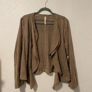 NY Collection suede jacket with ruffled lapel